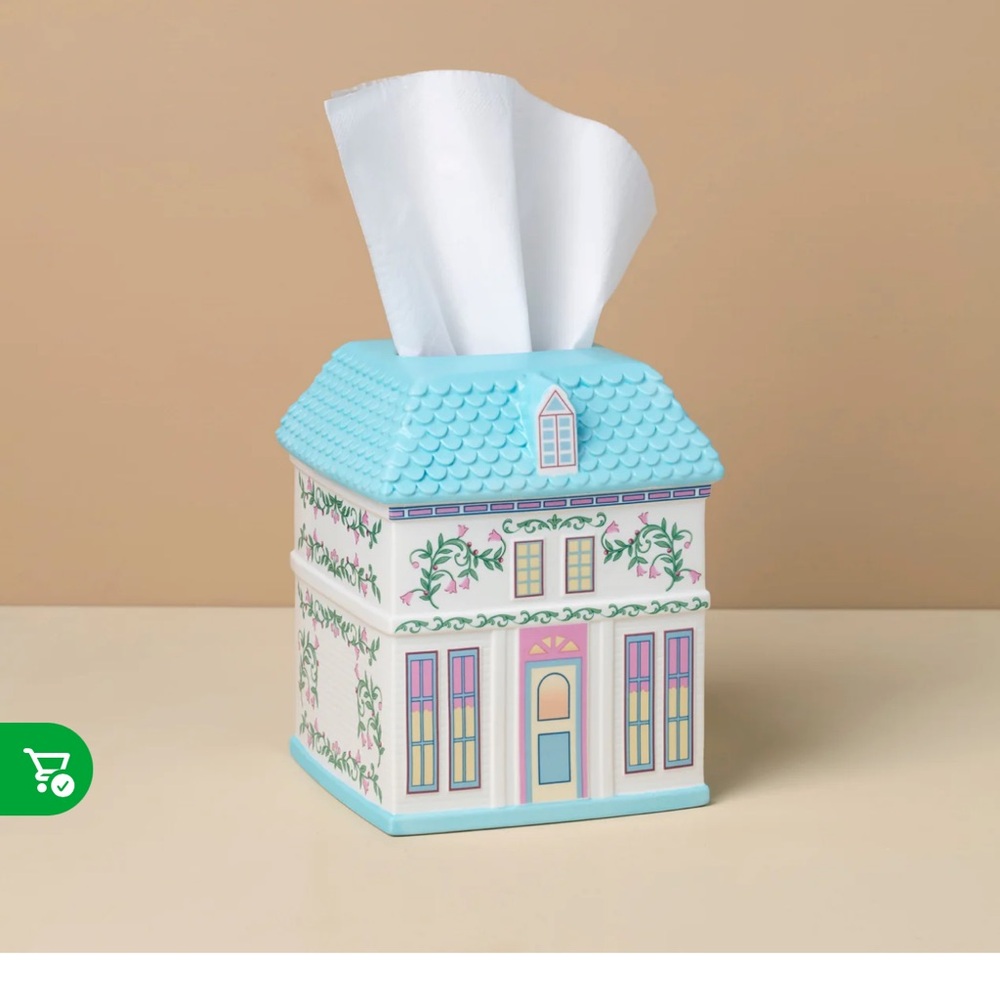 Lenox Spice Village Tissue Box Cover in Pastel Blue and White
